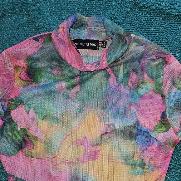 Pretty Little Thing Sheer Colorful Long Sleeve Dress 4 - Picture 3 of 6